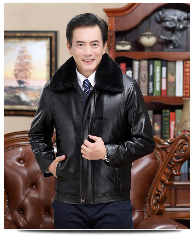 秋冬保暖中老年皮衣男冬季爸爸外套50岁60岁加绒加厚父亲中年皮夹克