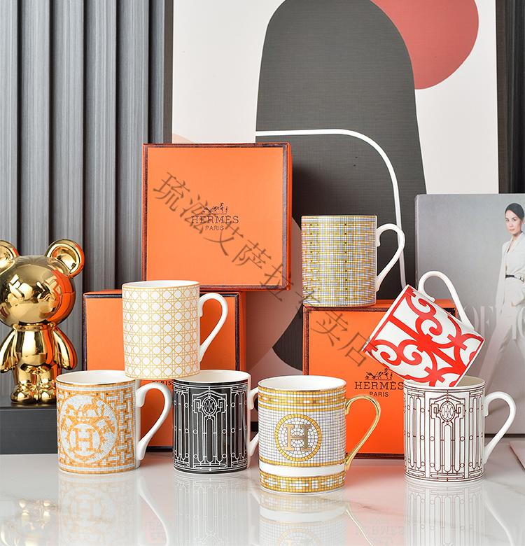 爱马仕(hermes)同款咖啡杯骨瓷马克杯欧式风咖啡杯下午茶红茶杯子陶瓷