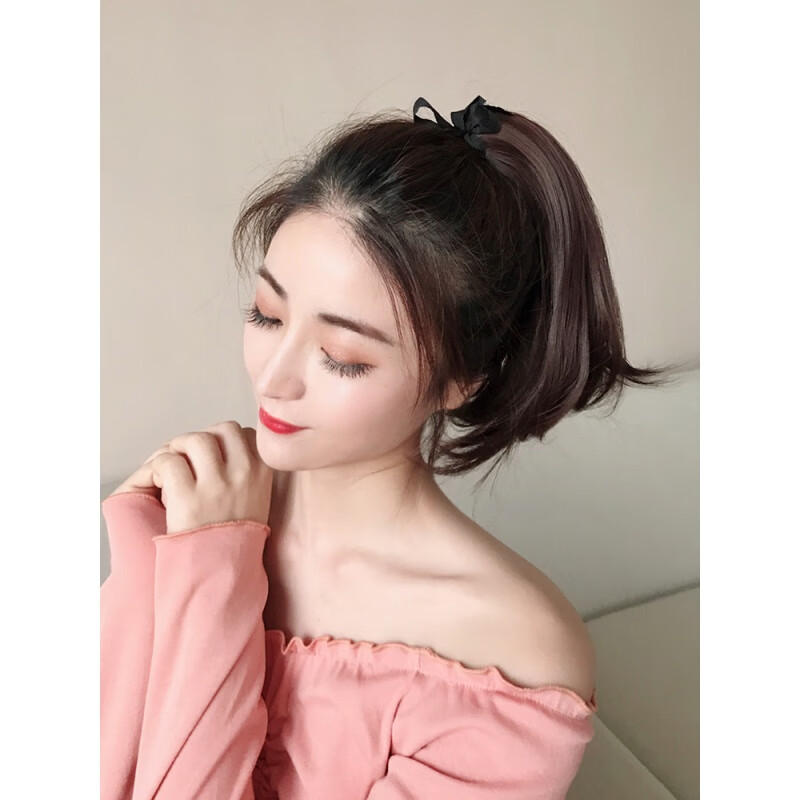 超短马尾假发女 绑带式短款直发假马尾 微卷外翻辫子发自然 怡美姿