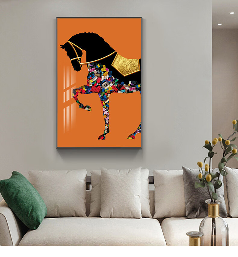 致仕 玄关装饰画轻奢橙色大象竖版画入户走廊过道挂画客厅卡通壁画 a