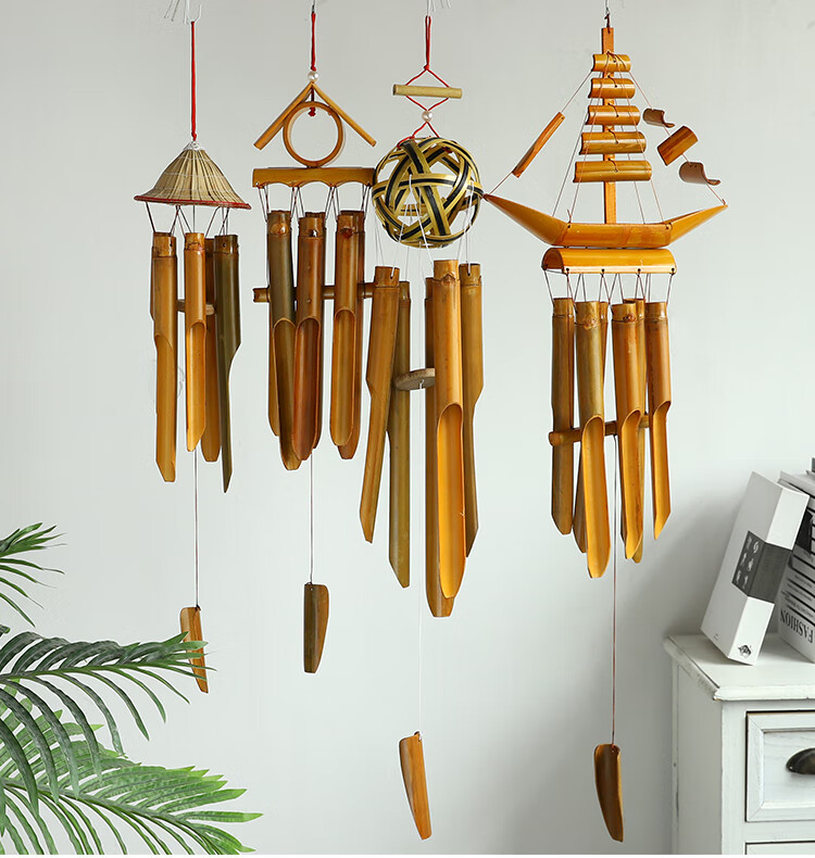 风铃挂饰竹制竹制中式风铃挂饰创意竹筒酒店装饰空中吊饰