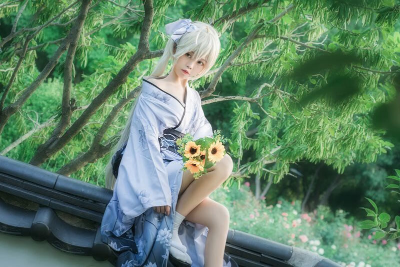 穹妹cos服缘之空春日野穹白色和服浴衣cosplay装女动漫全套 穹妹和服