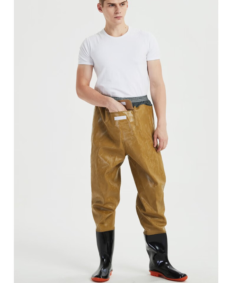 日本进口钓鱼捕鱼抓鱼橡胶牛筋齐腰鱼裤雨裤下水裤半身加厚防水耐磨连