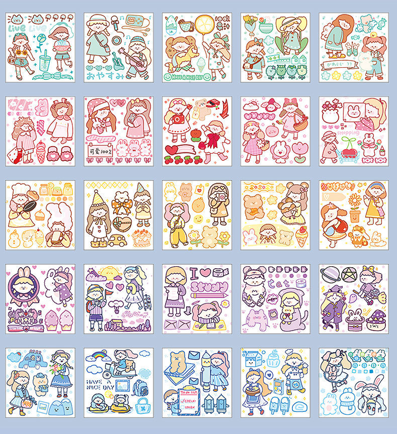 今霸 玉泉韵 100张一套盐系手帐贴纸小图案套装diy素材贴人物动物卡通