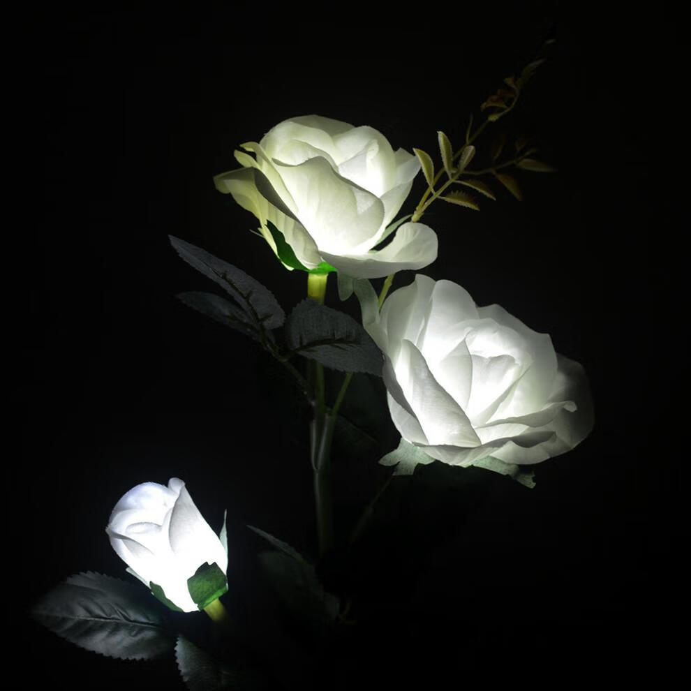 太阳能玫瑰花灯别墅庭院花园装饰led地插仿真花发光花盆景草坪灯 粉色