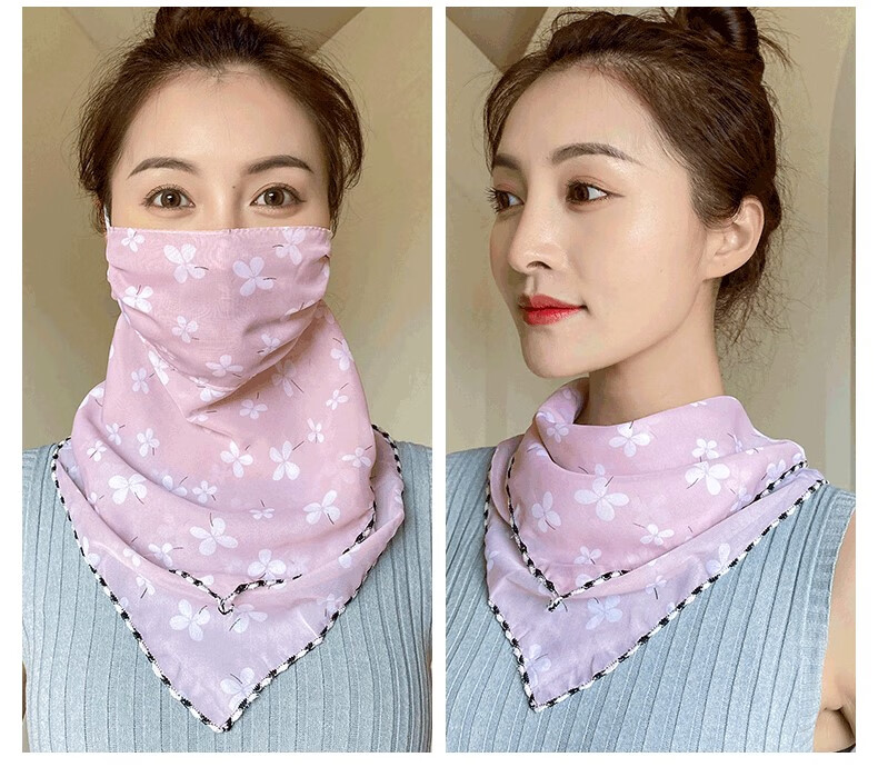 维能防晒面罩纱雪纺护脸遮脸面纱丝巾女两用夏薄款挂耳围脖套护颈围巾