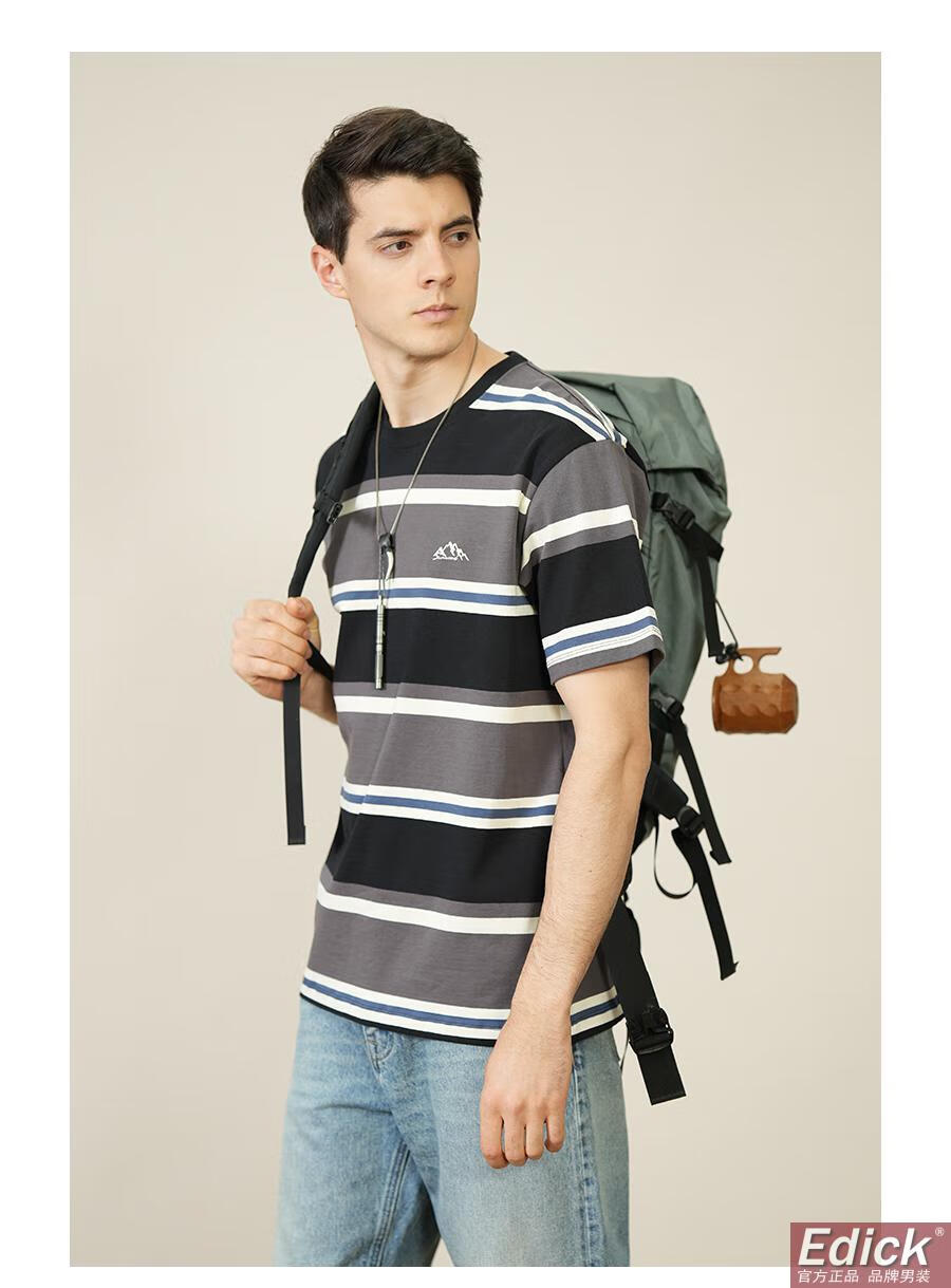 edi ck 奢侈品牌国际高端男装 【宽松版型】夏季新款260g绣花条纹圆领