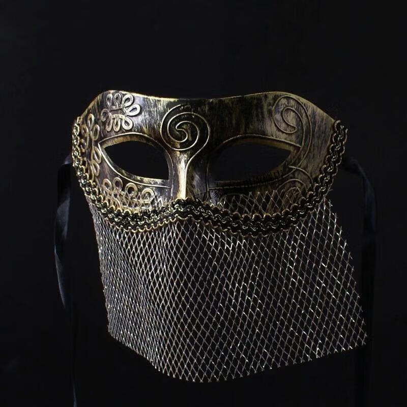 【现货】面具半脸古风男定制威尼斯银色面纱男士唱歌面具万圣节直播