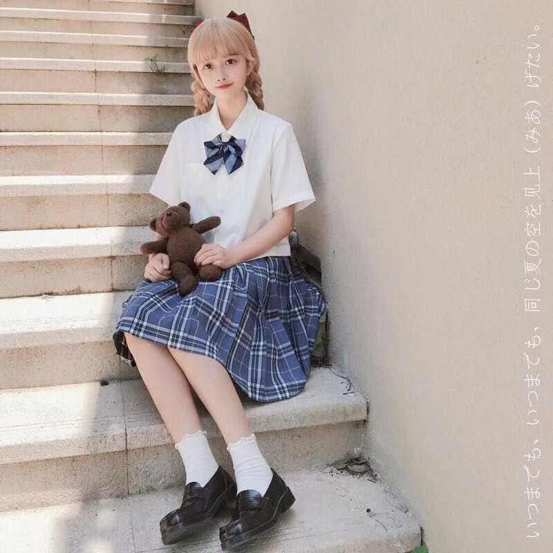 夏季短袖t恤女上衣少女学院风jk制服基础款奶白色女学生尖领宽松短款