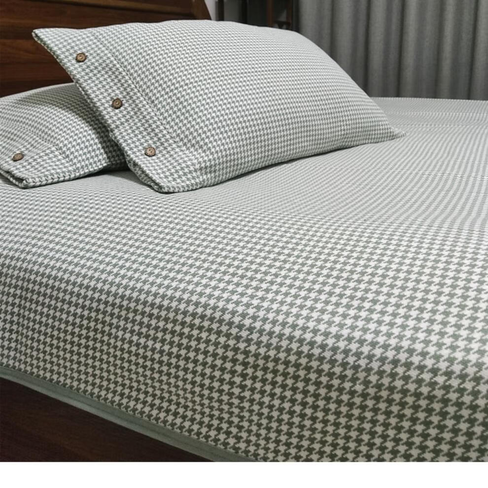 恒源祥品牌家纺轻奢高档提花老粗布凉席三件套纯棉冬夏季两用加厚亚麻