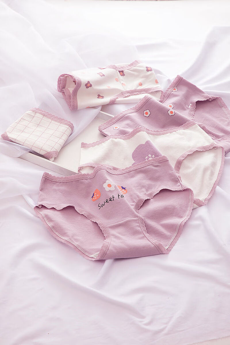 桓远女生内裤纯棉性感少女内裤初中生高中生裤衩可爱5条女中腰大码