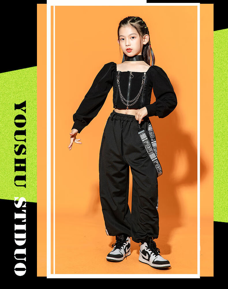 诗迪仕新品爵士舞服装女儿童女童露脐爵士舞服装儿童架子鼓演出服女孩