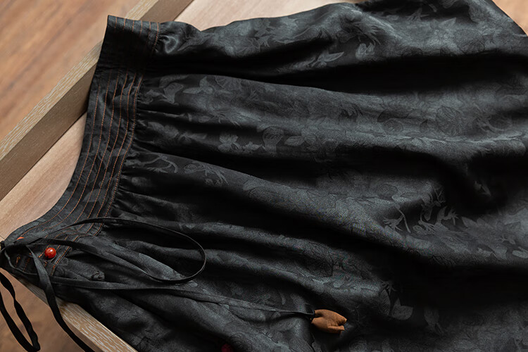 法士隆高档月照人重磅提花黑色真丝香云纱半身裙女中式飘逸a字长裙子