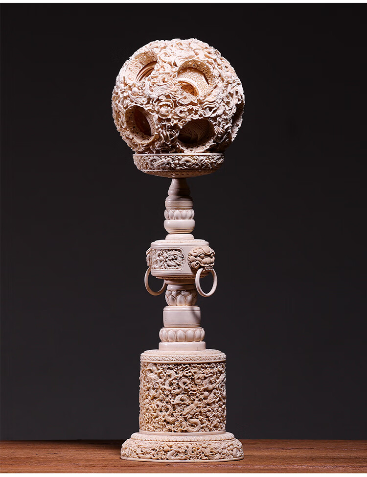 鬼工球 猛犸牙雕纯龙凤呈祥鬼工球32层工艺品风水家居饰 【龙戏珠鬼工