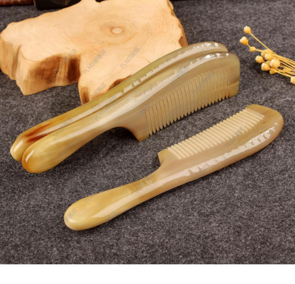 牛骨梳 牦牛角梳天然加厚加圆大号白水牛角梳子经络按摩男女刻字礼物