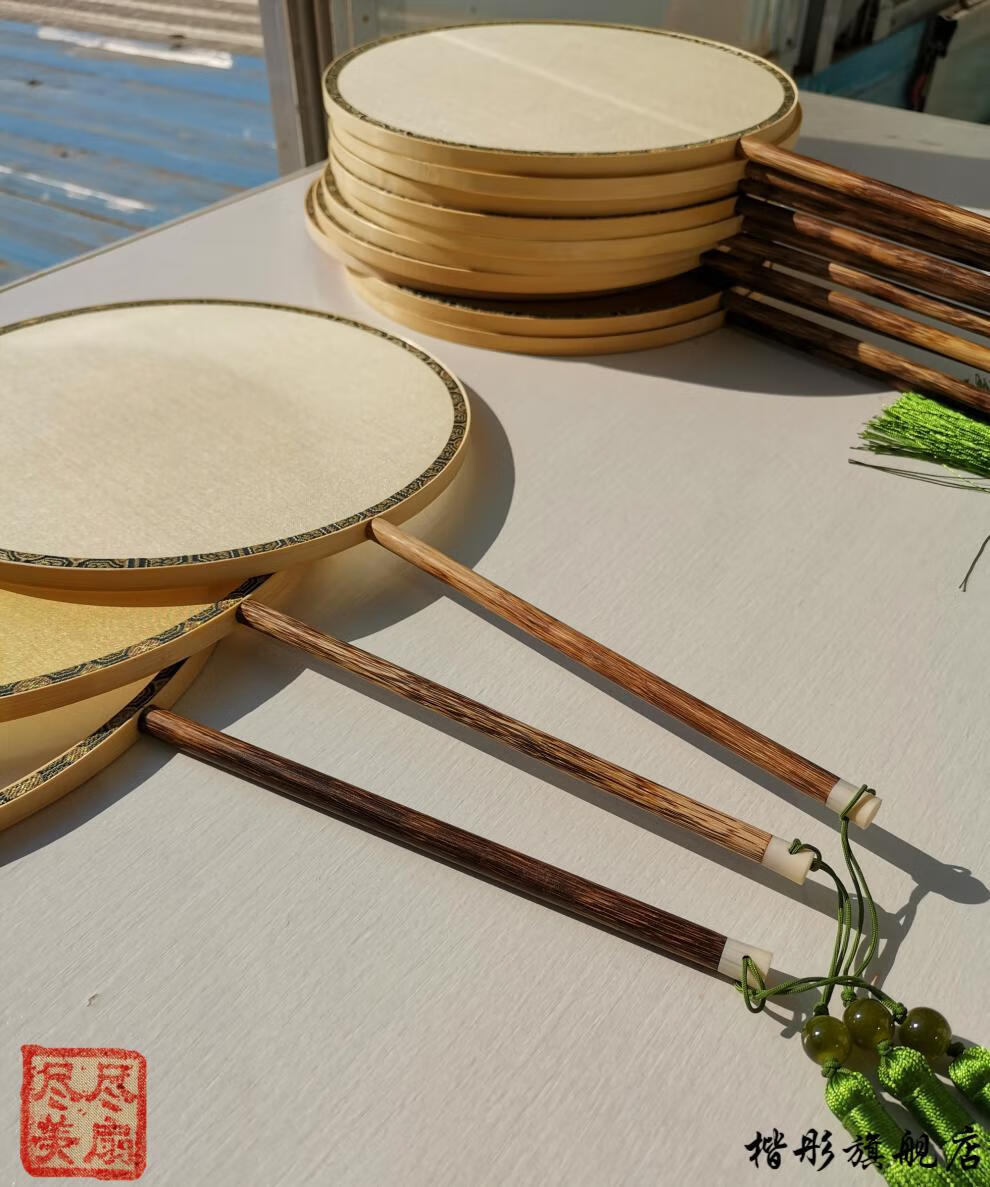 2022新款古风棕竹空白团扇熟绢扇面工笔手绘长柄团扇绘画扇宫扇绢面扇