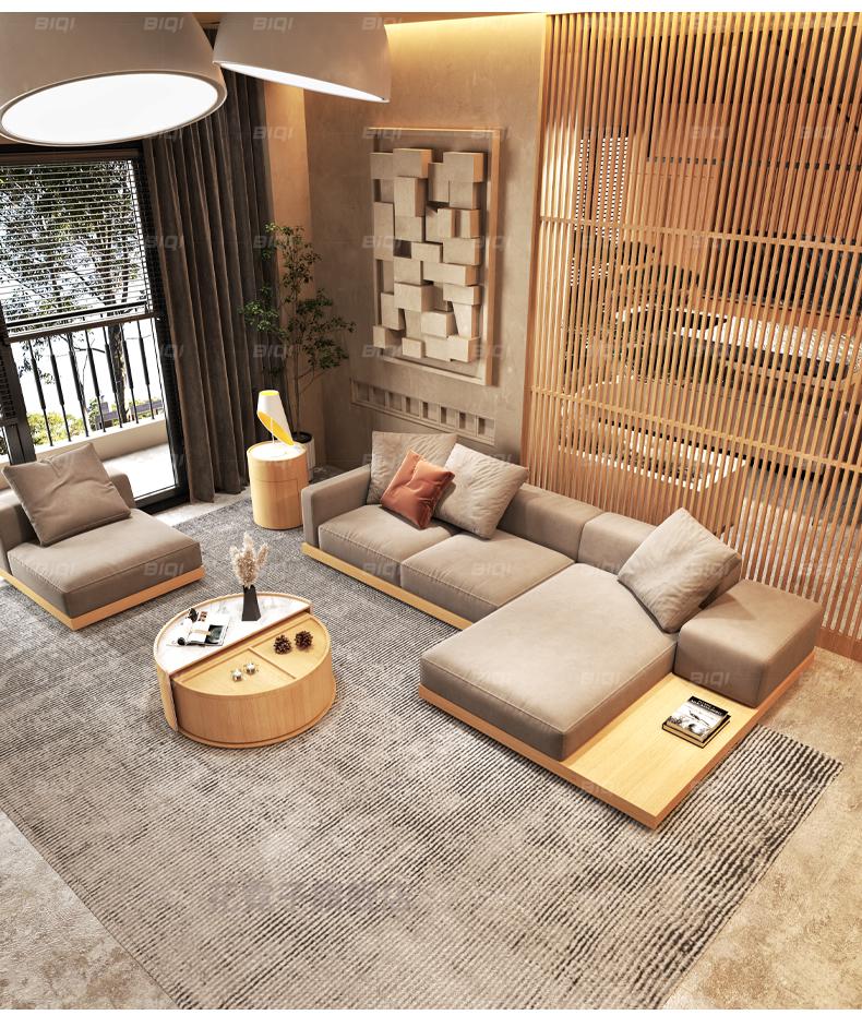 日式沙发侘寂日式原木风科技布艺沙发大别墅客厅现代大小户型实木转角