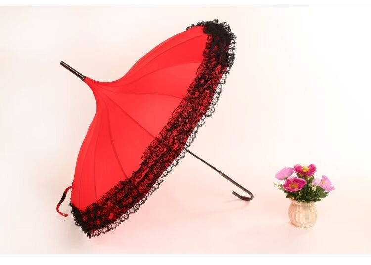 栀束新品洛丽塔洋伞公主宫廷洋伞16骨双层蕾丝花边宝塔伞淑女晴雨伞