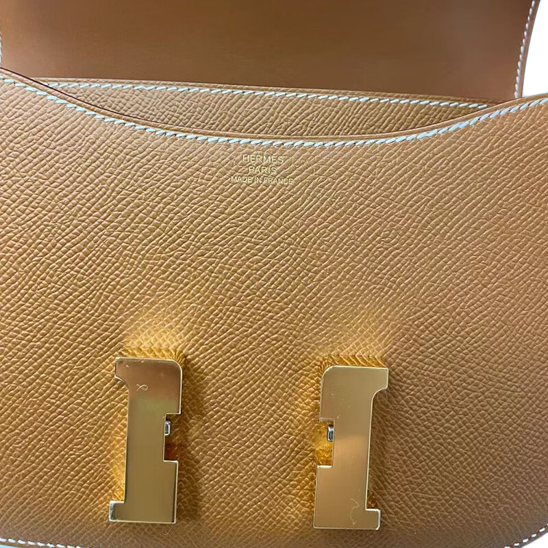 【包税】hermes/爱马仕 经典constance mini系列 女士金棕色epsom皮革