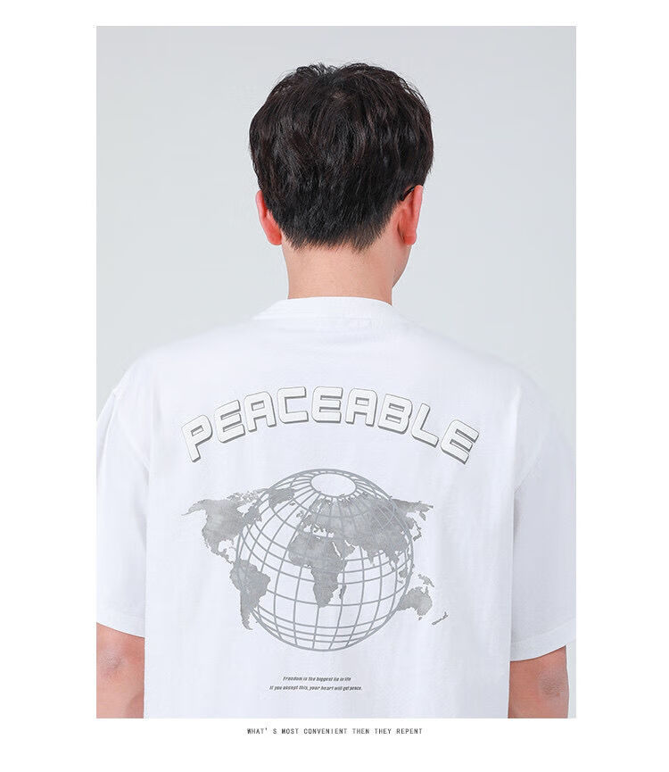 gwit九尾同款 男士peaceable夏季新款宽松体恤半袖潮牌纯棉t恤 深灰色