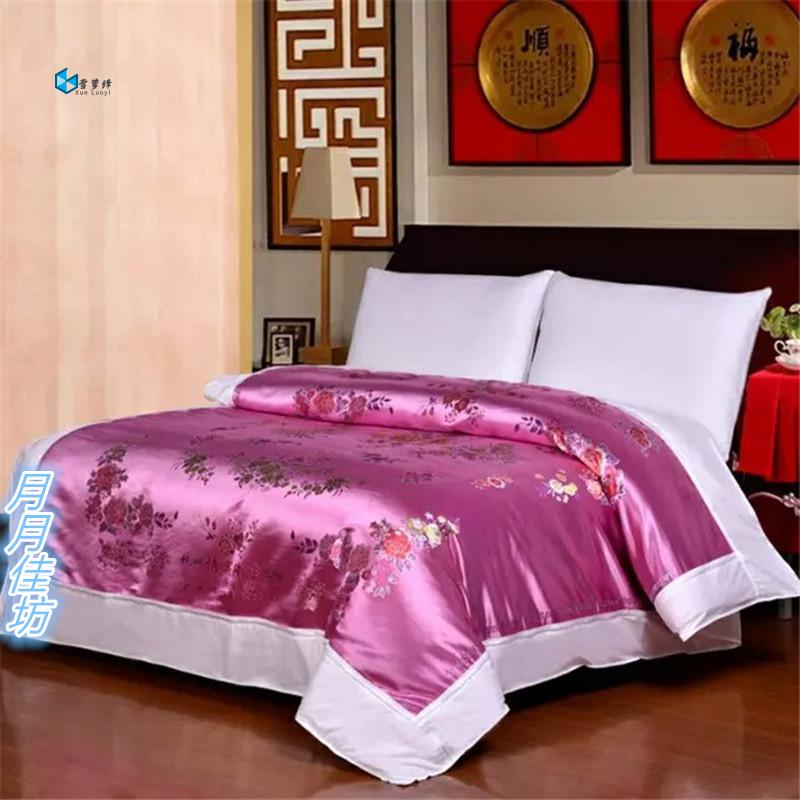 喜被绣花软缎被面棉被里单件丝绸被套龙凤百子图喜被里 花开富贵粉红