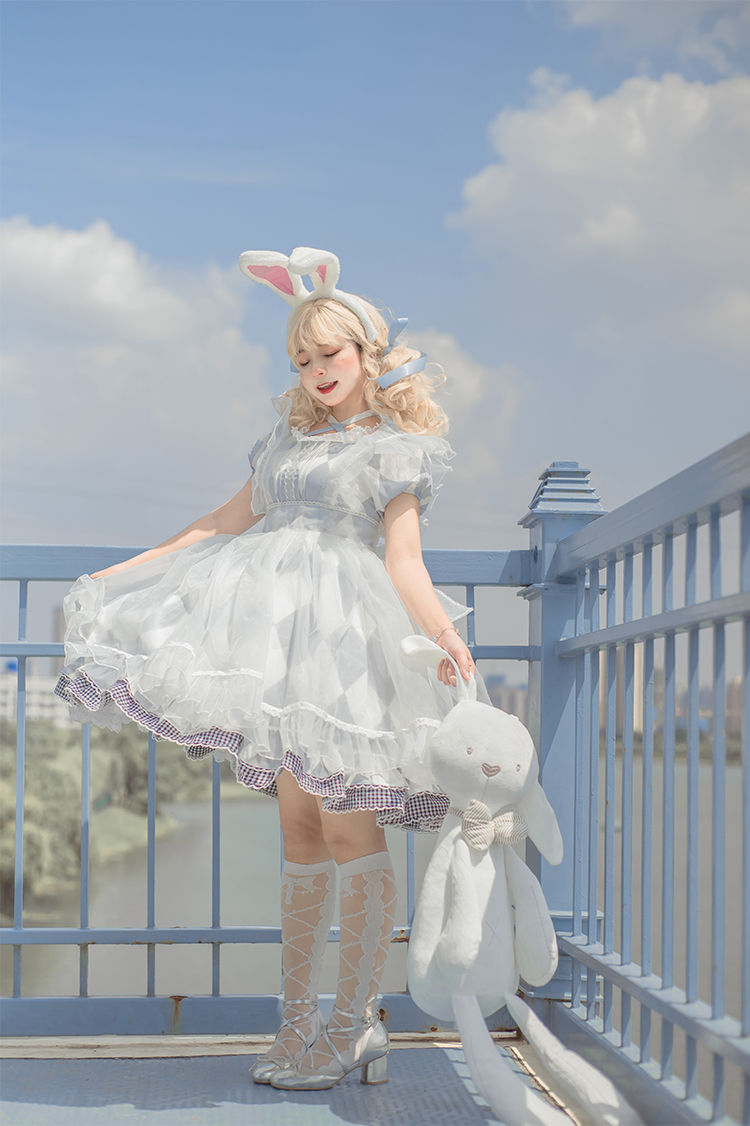 双子爱丽丝 lolita裙 蓝格子 jsk oplolita裙子 妹妹款图片色jsk l