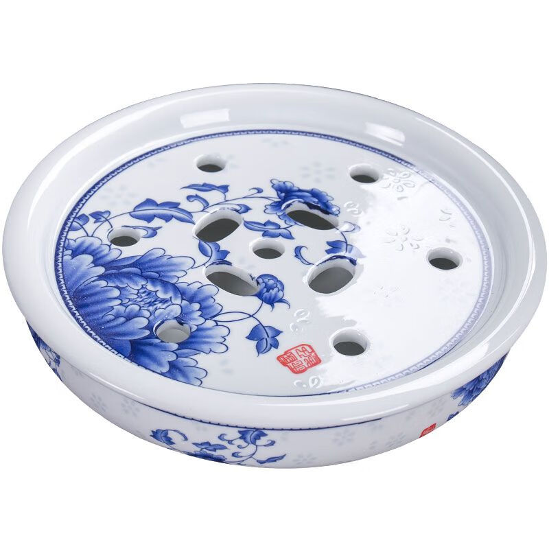 陶瓷茶盘大号储水式小茶台简约家用功夫干泡盘托盘圆形茶单瓷盘黄金