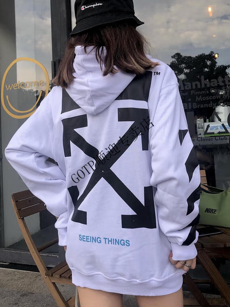欧美街头潮牌offwhite连帽卫衣基础款印花情侣装男女宽松加绒外套