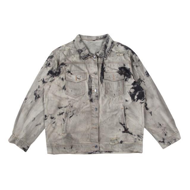 窕妮水洗扎染牛仔外套男女春秋新款ins小众潮流美式街头情侣夹克上衣