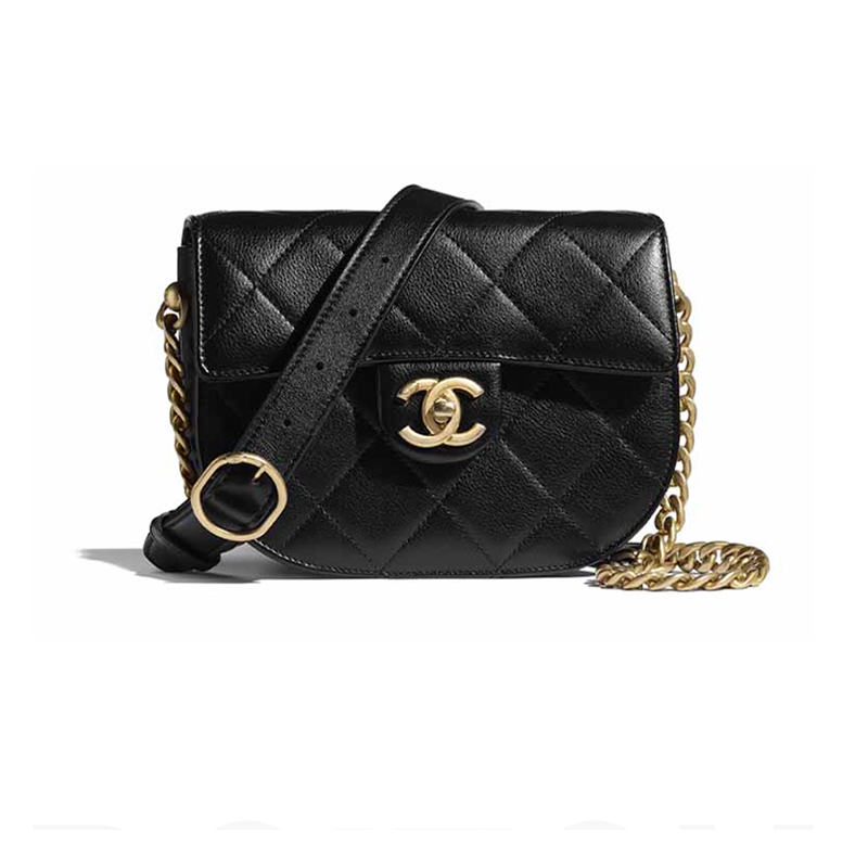 chanel香奈儿 女包 小牛皮金扣马鞍包 链条包 斜挎包 单肩包 as2484