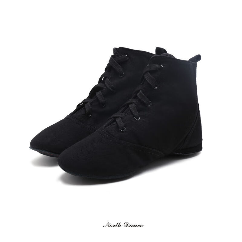 黑色高帮帆布芭蕾舞鞋大底爵士民族舞蹈鞋教师鞋软底女肚皮舞黑色34