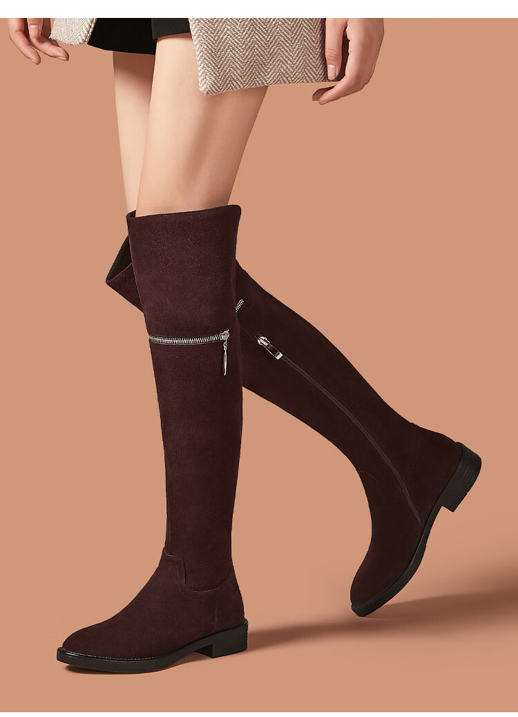 派尼英菲(paenenph)轻奢品牌长靴女秋冬新款真皮过膝女靴粗跟小个子