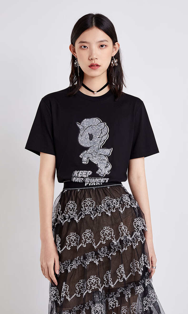 tokidoki系列欧时力短袖t恤2022新款夏装设计感上衣 黑