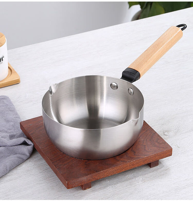 日本雪平锅304不锈钢奶锅加厚木柄雪花锅汤锅泡面锅煮面锅小不锈钢柄