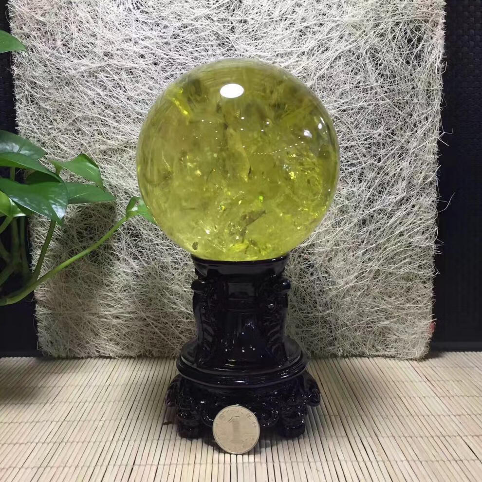 珍韵缘黄水晶球摆件原石转运转运家居办公室礼品风水球财富石球直径9