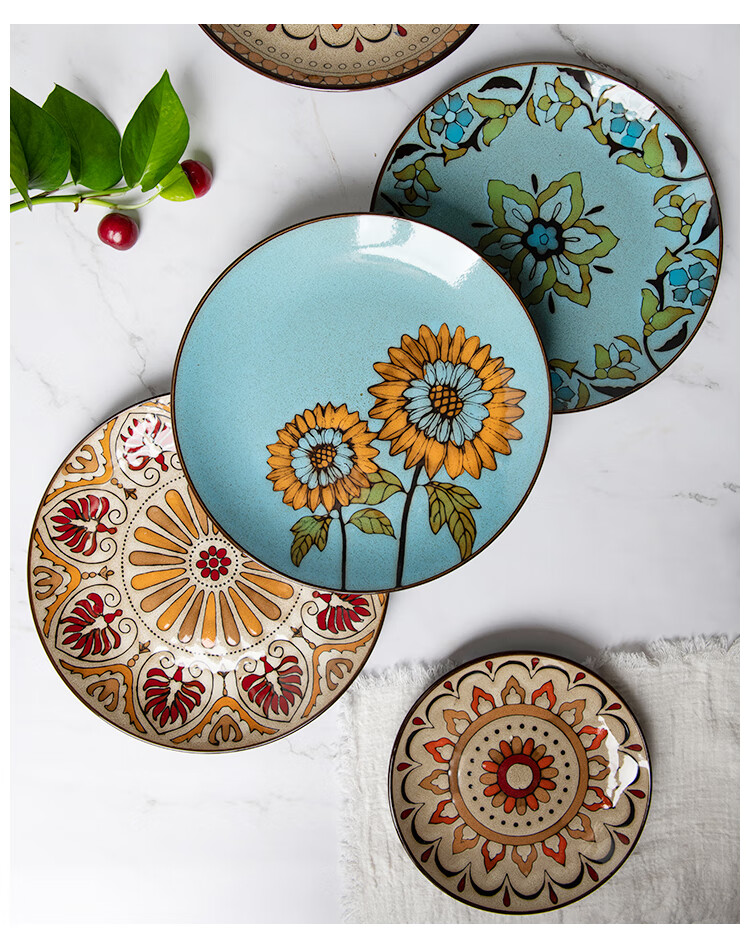 水果碟瓷创意手绘陶瓷盘子圆形餐盘碟子家用菜盘点心盘特色餐厅装饰盘