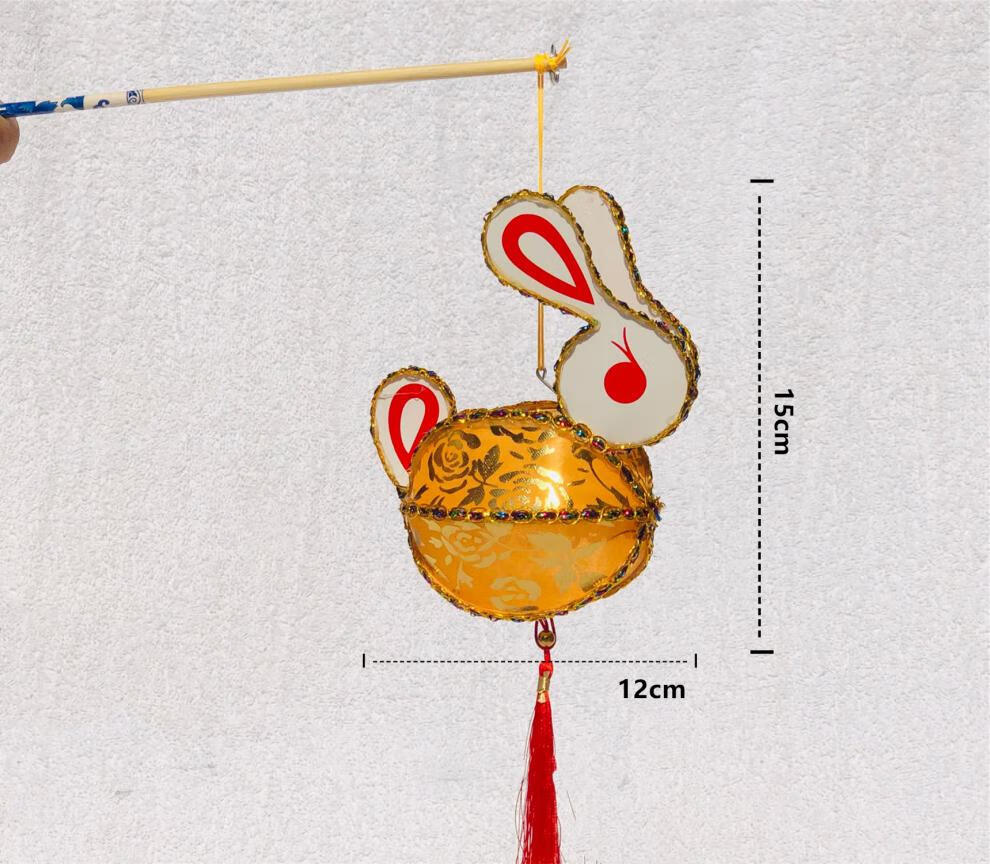元宵中秋節漢服節日花燈手工燈籠拖拉可提發光綢布帶輪兔子燈金小兔子