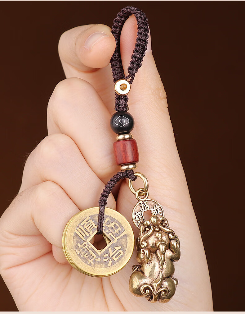 纯铜钥匙扣高档 纯铜貔貅钥匙扣五帝钱葫芦挂件汽车吊坠男精致女黄铜