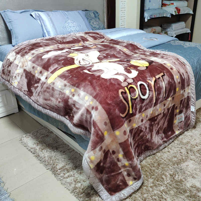 美雅毛毯毛毯双层同花春秋毯24kg150x200格子杏150x200