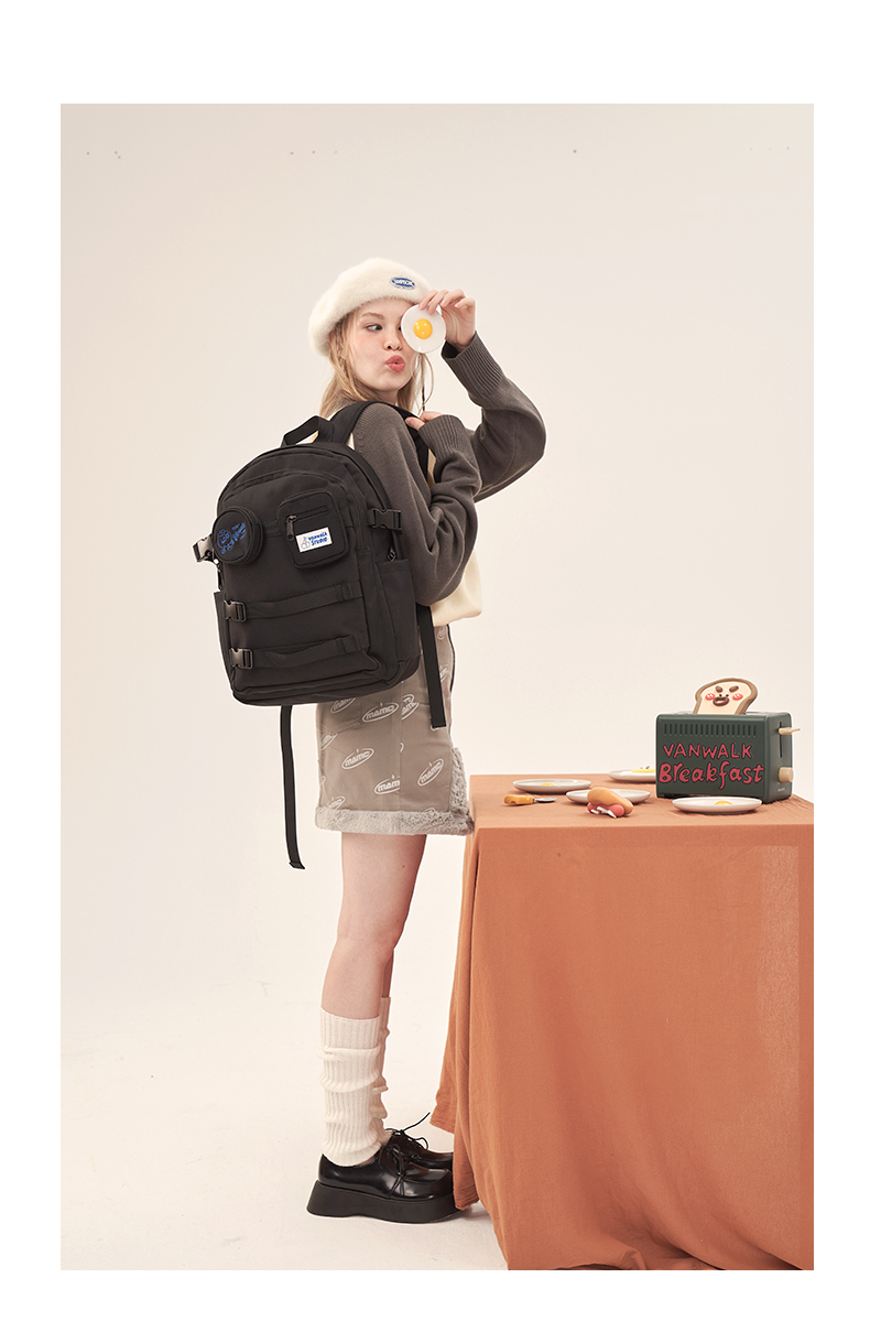 vanwalk双肩包元气早餐自制春季入学指南复古大容量书包学院休闲双肩