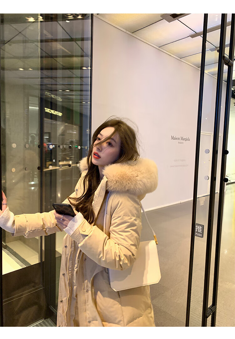 paidihu白鸭绒 夏诗文冬季新款羽绒服女 中长款大毛领收腰韩版外套潮