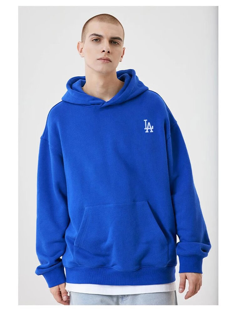 mlb潮牌la连帽卫衣男女秋冬款套头宽松帽衫纯棉款情侣外套 蓝色