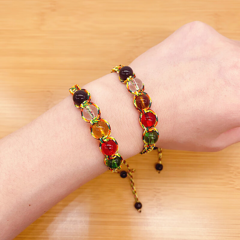 欧凯伦端午节五彩绳五珠红绳手工编织金丝线手链五彩珠手绳情侣手链