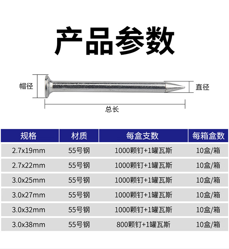 定制适用瓦斯钉连发加粗瓦斯射钉19 22 25 27 32 38 手动气动燃气瓦斯