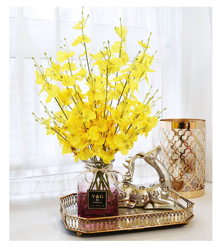 仿真跳舞兰套装室内装饰塑料干花束客厅摆设花艺盆栽餐桌摆件假花 6束