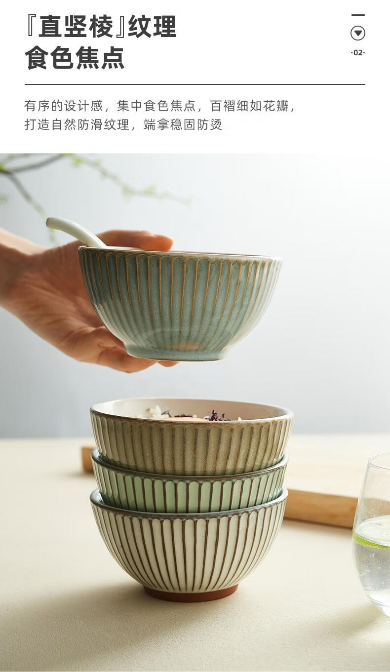 im日式复古米饭碗家用精致竖纹陶瓷碗5寸饭碗单个特别好看的小碗团购