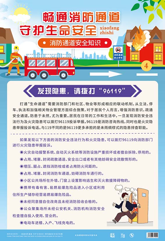 《包邮包票 畅通消防通道守护生命安全消防通道安全知识宣教挂图6张