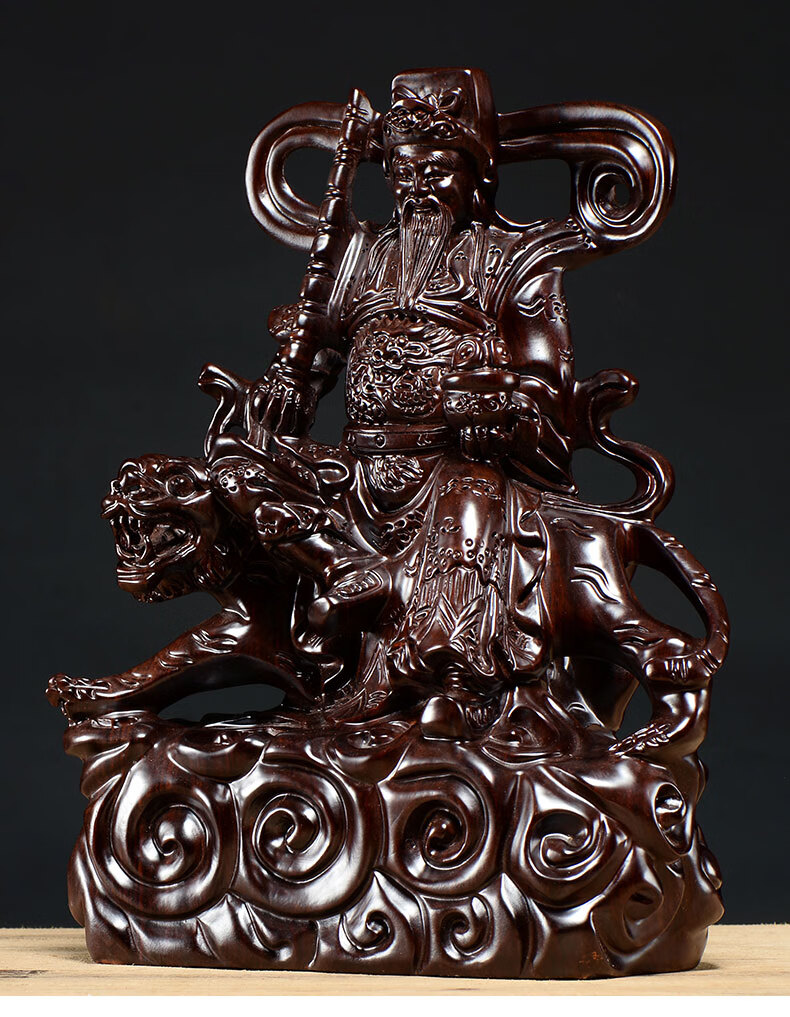 一木代传木雕赵公明神像摆件骑虎武财神佛像实木五路财神木雕工艺品