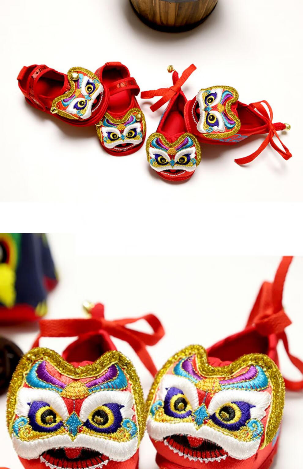 鞋婴儿满月周岁男宝宝女孩软底老布鞋千层底手工鞋子传统 虎头铃铛鞋