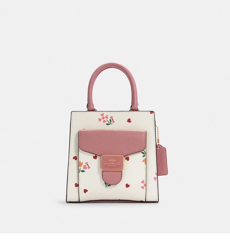 官方直售coach蔻驰女包花瓣印花迷你pepper斜挎包女士im粉笔白色混合